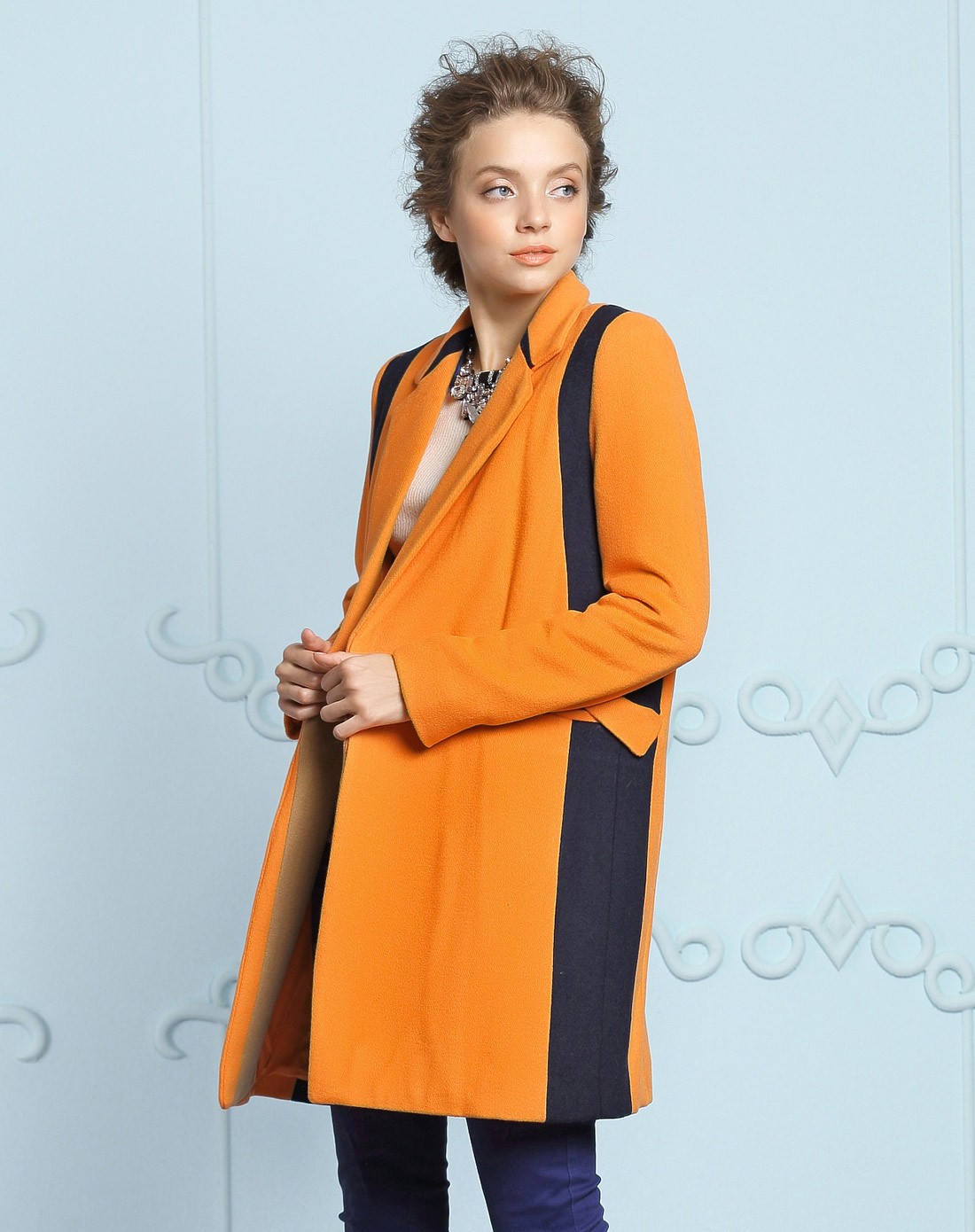 showy&co.橙色羊毛长款大衣s34d122o0_唯品会