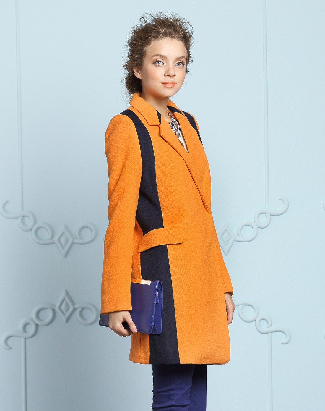 showy&co.橙色羊毛长款大衣s34d122o0_唯品会