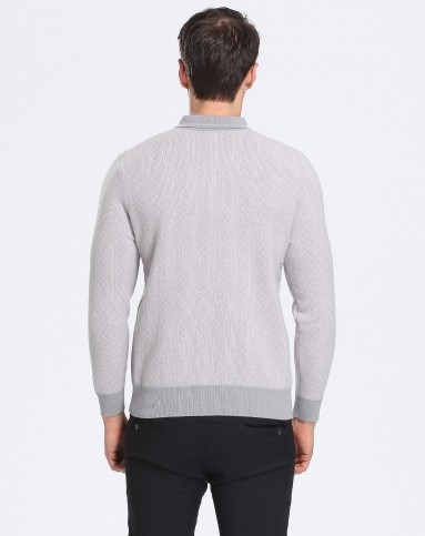 鼠灰羊绒t恤领男套衫