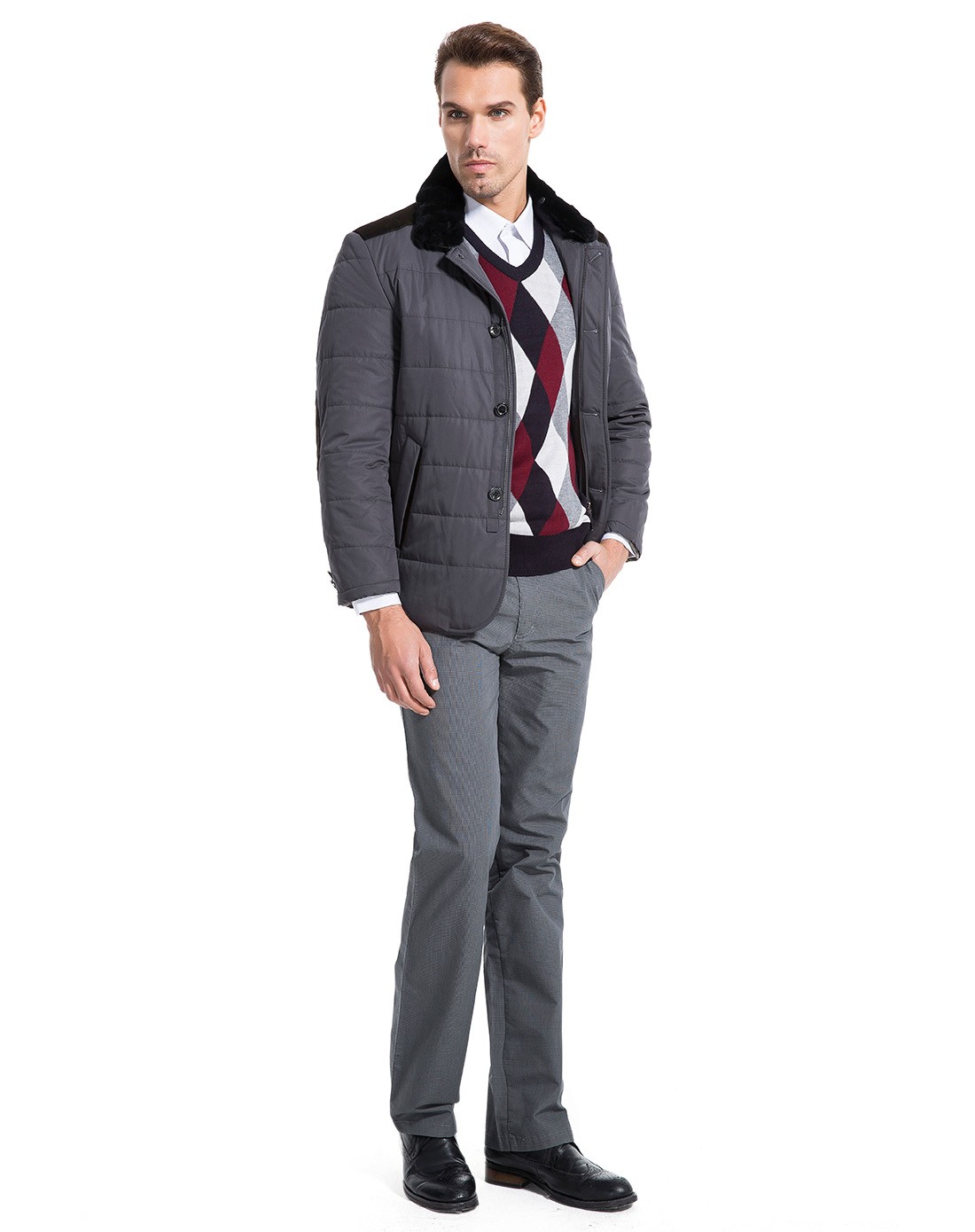 罗兰丹顿男装专场 > 黑灰色成熟休闲长袖棉服