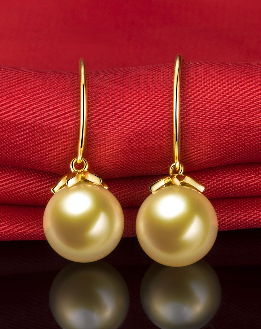 黄18k金香槟色南洋金珍珠耳环【逸】-权威证书