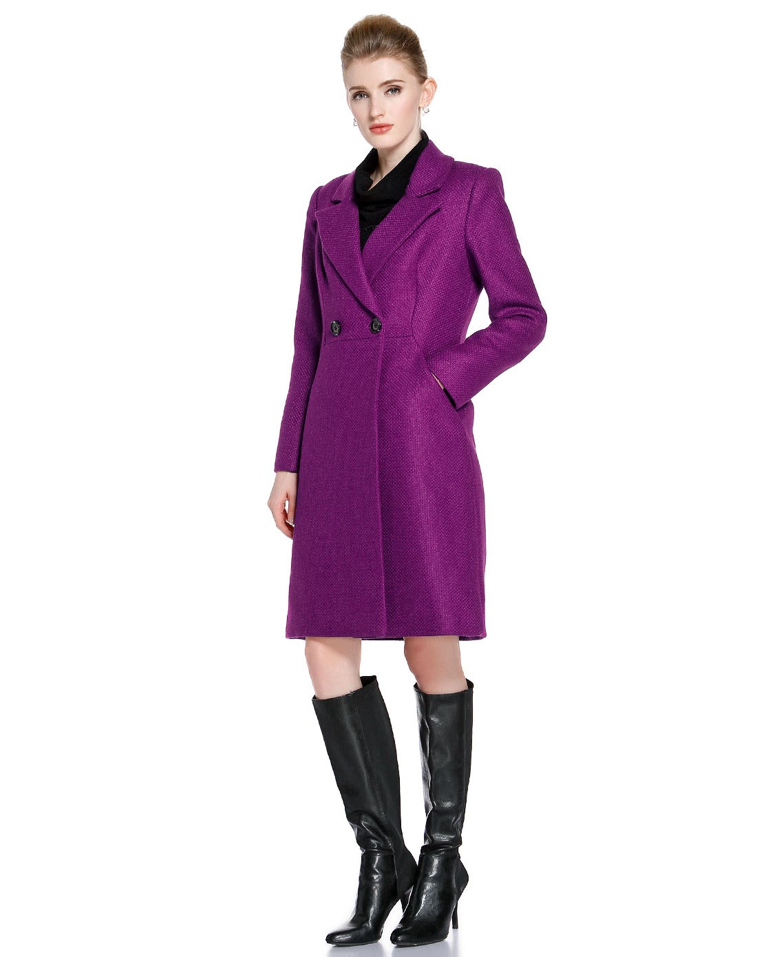 紫色简约高贵优雅长袖大衣