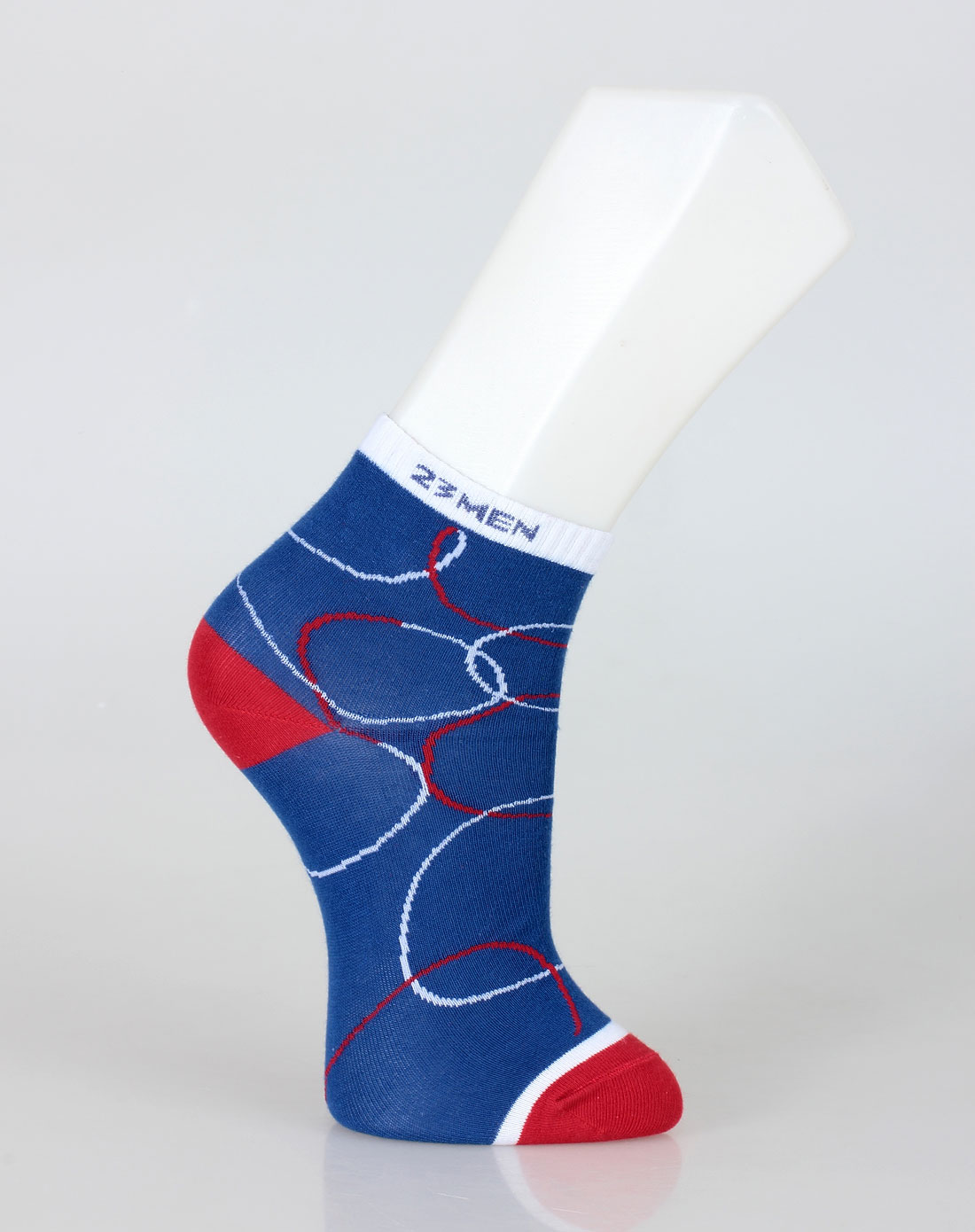 男款深蓝色休闲印纹薄款中筒袜子