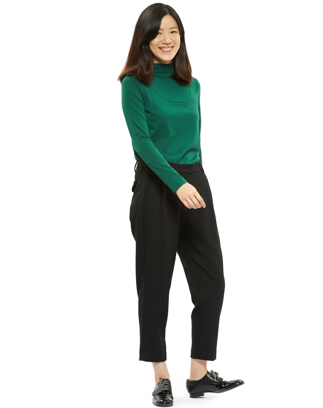 黑色斜纹毛料吊脚裤