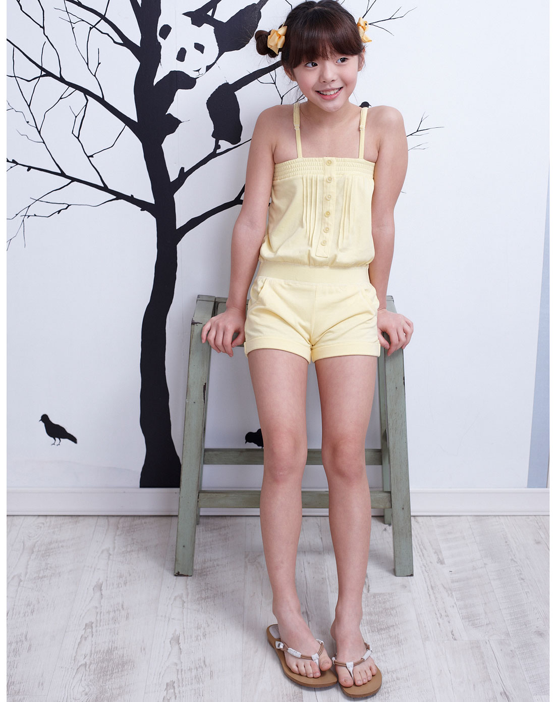 女童黄色缤纷夏日糖果连体抹胸裤