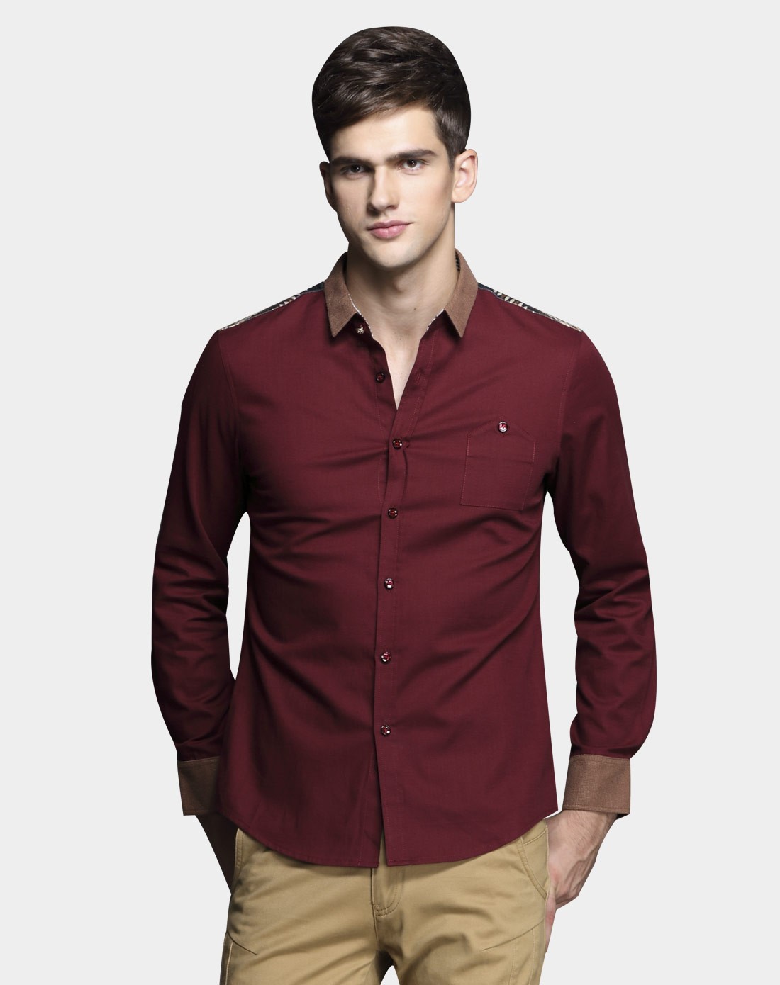 深红色简约百搭打底衬衫