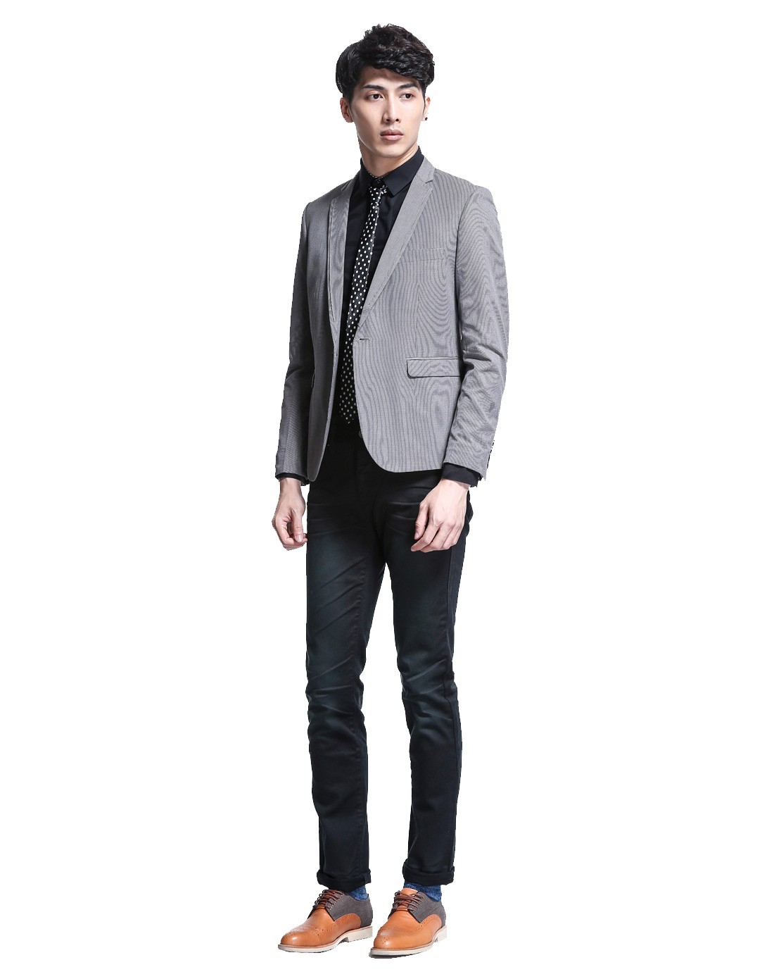 男款黑白修身西装