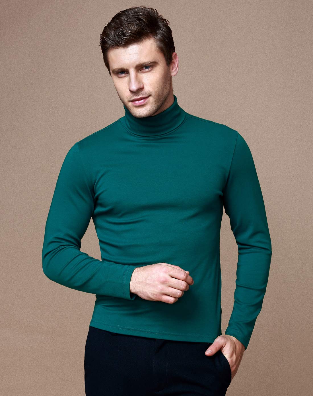 生态长绒棉百搭高领纯色长袖t恤