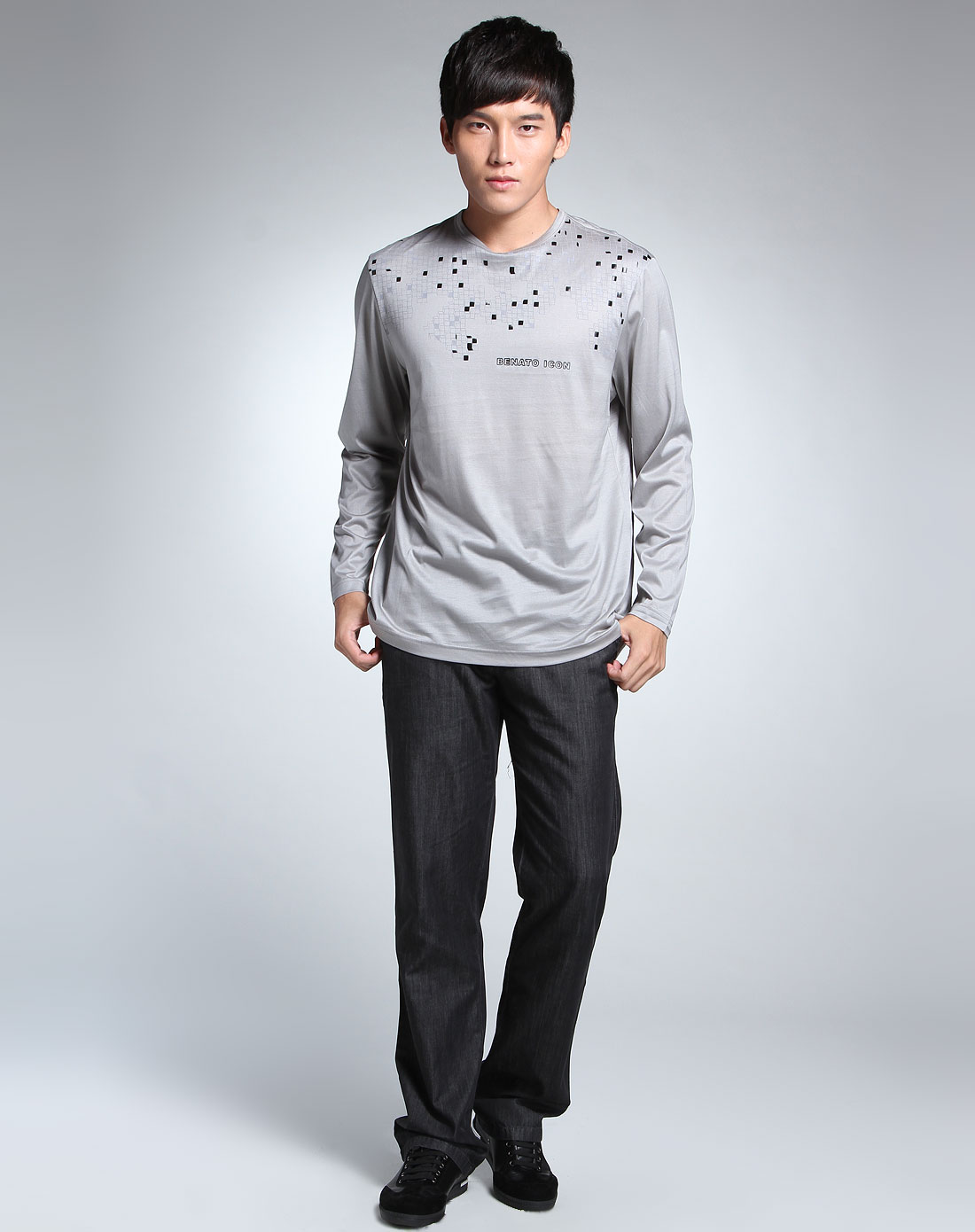 宾度j.benato男装专场-银灰色薄款长袖t恤