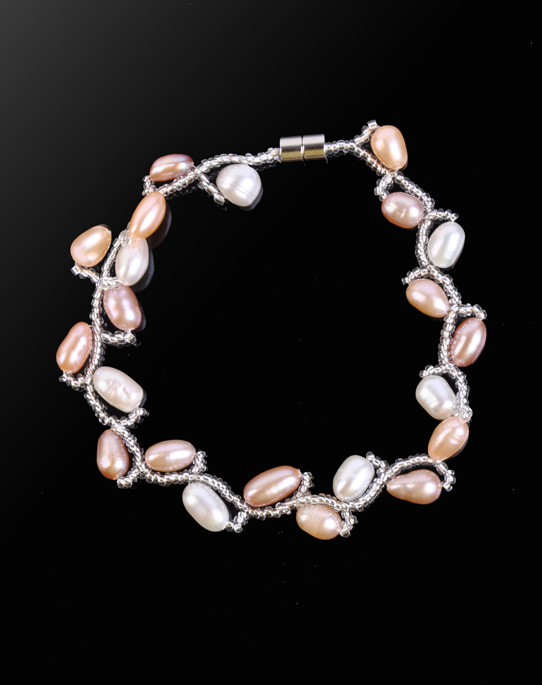 女款粉色天然淡水珍珠米珠手链