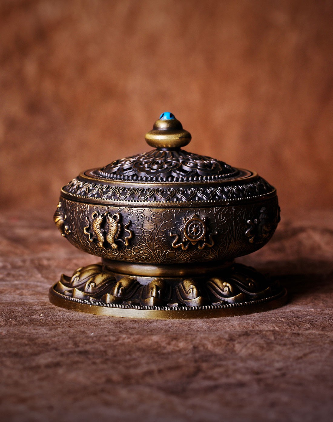 尼泊尔.佛家专用八宝降瑞盘香,塔香金属镂空香炉