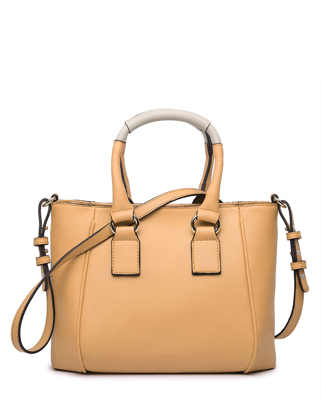 蔻丹chloden 杏色牛皮撞色挽带手提包