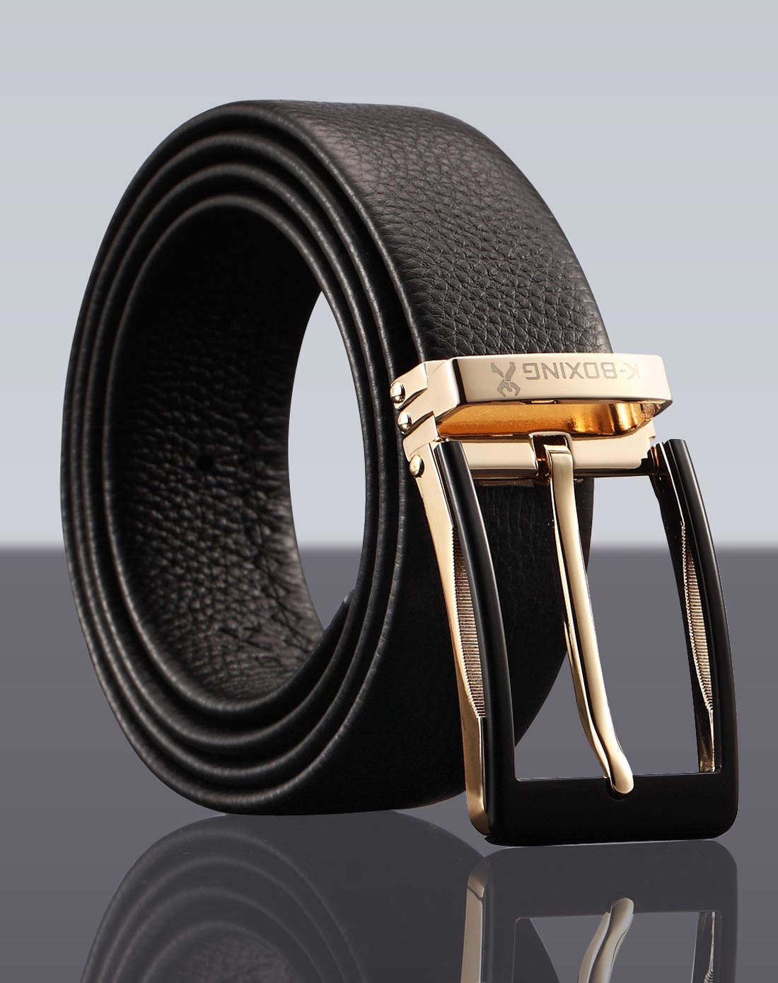 黑色经典针扣牛头层革皮带