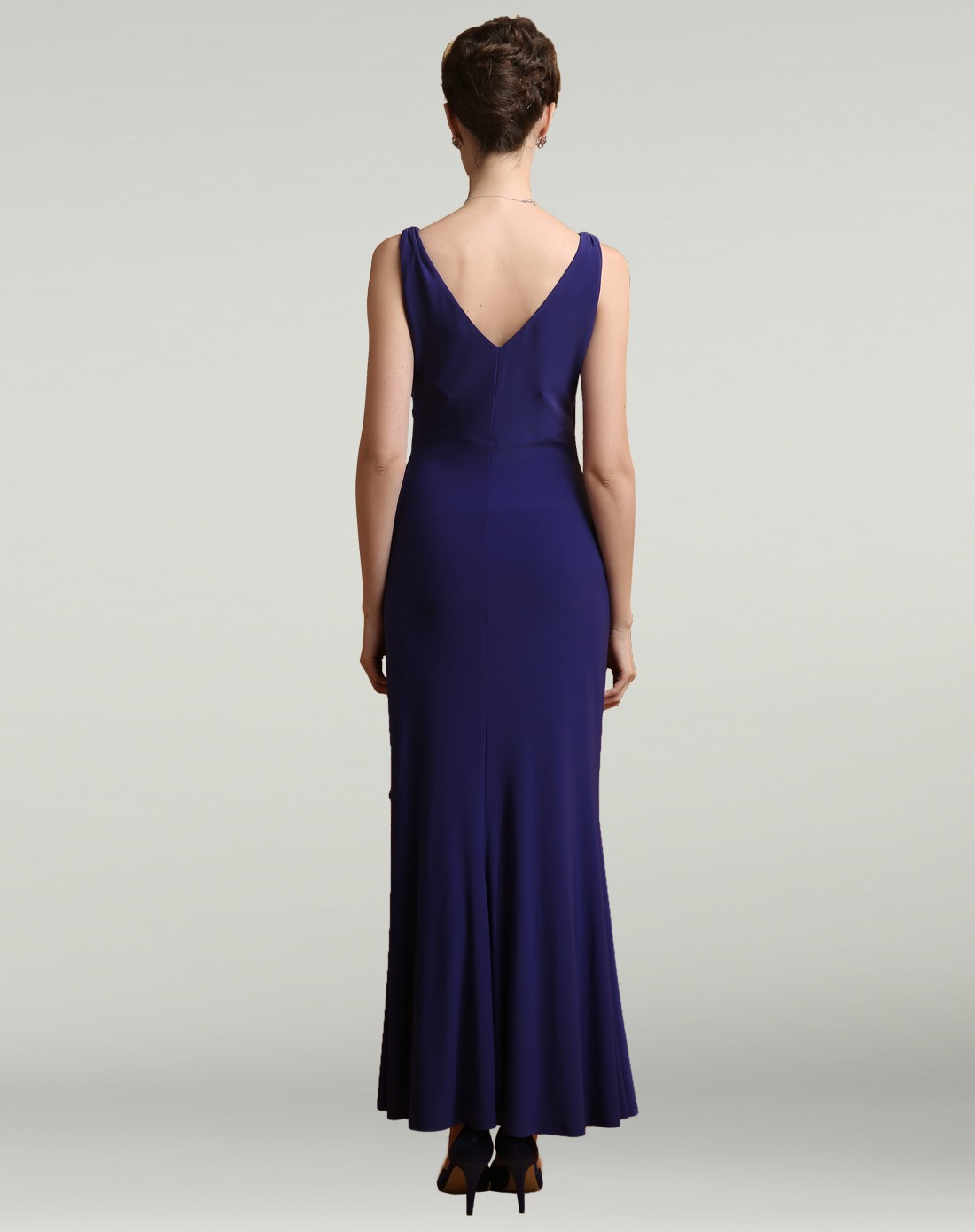 萨拉迪恩sarah dean女装宝蓝色真丝波浪边收腰晚礼服sf142322a30_唯品