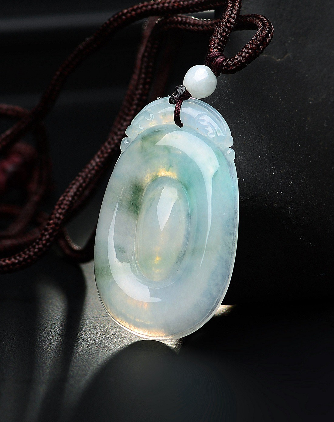 a货翡翠冰糯种飘花福在眼前吊坠