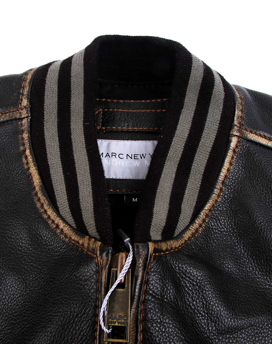 andrew marc&mny andrew marc男女男款黑色时尚都市拼接长袖皮衣tm3a