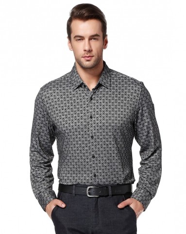 柒牌绅士灰黑色针织休闲长袖衬衫703a310388_唯品会