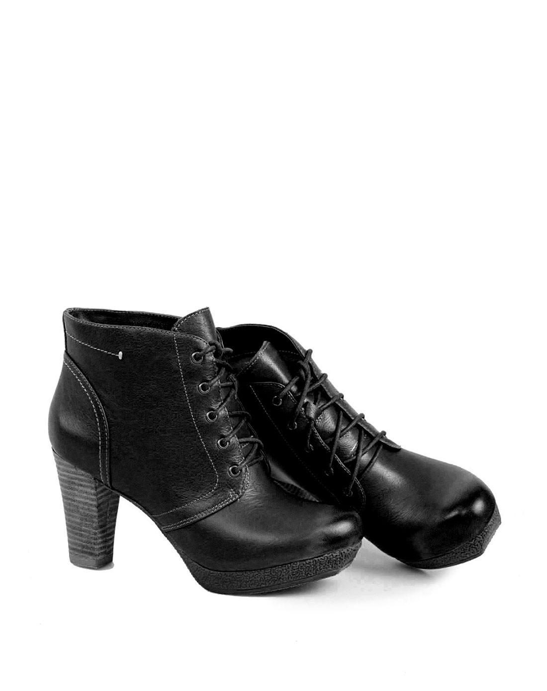 banner集团品牌女鞋太阳舞 黑色牛皮简约系带女靴s3569303c01_唯品会