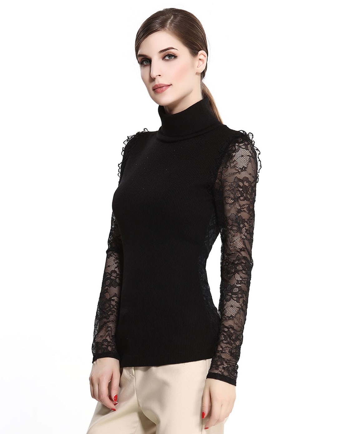 黑色蕾丝时尚长袖上衣