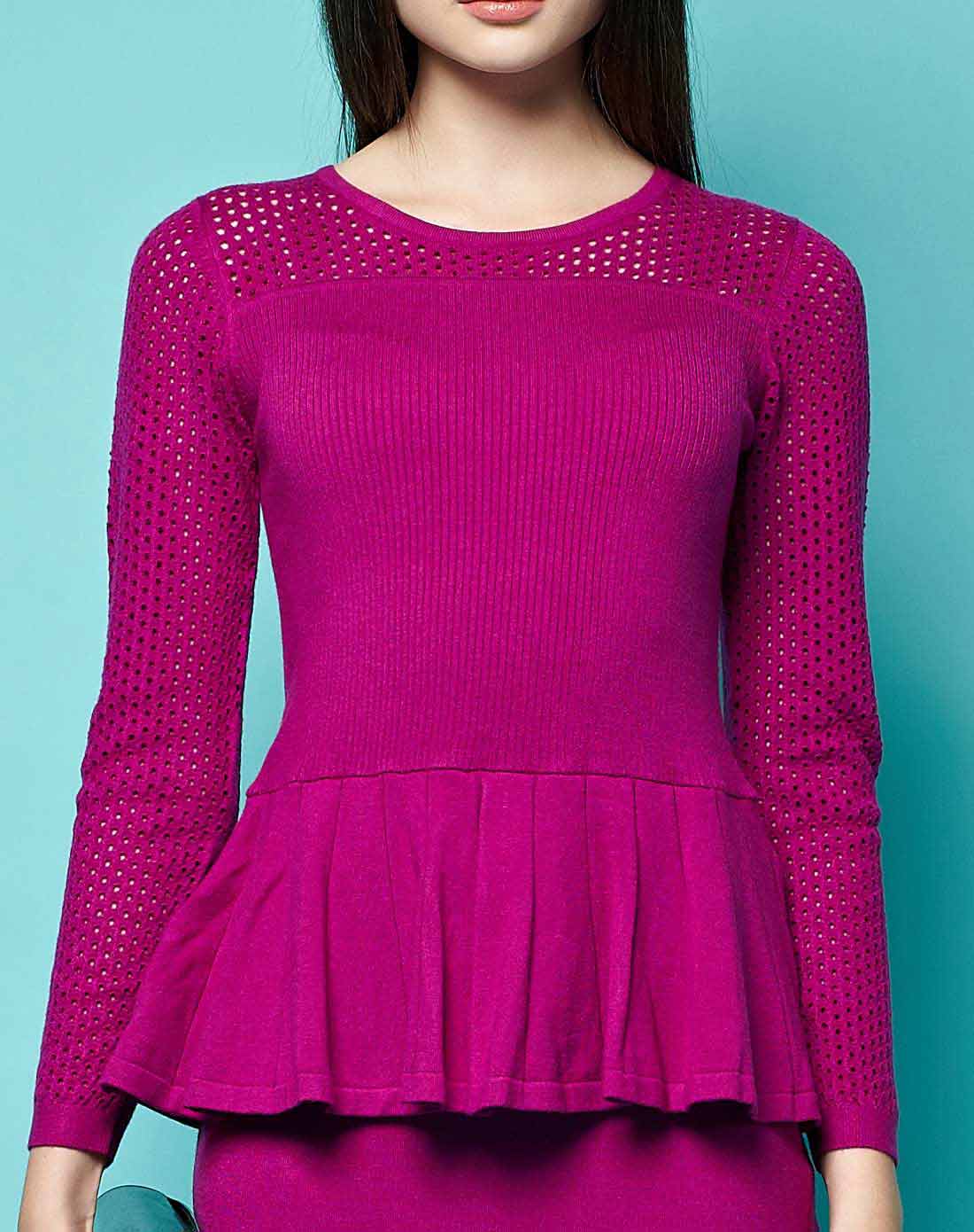 玫紫时尚收腰荷叶边连衣裙