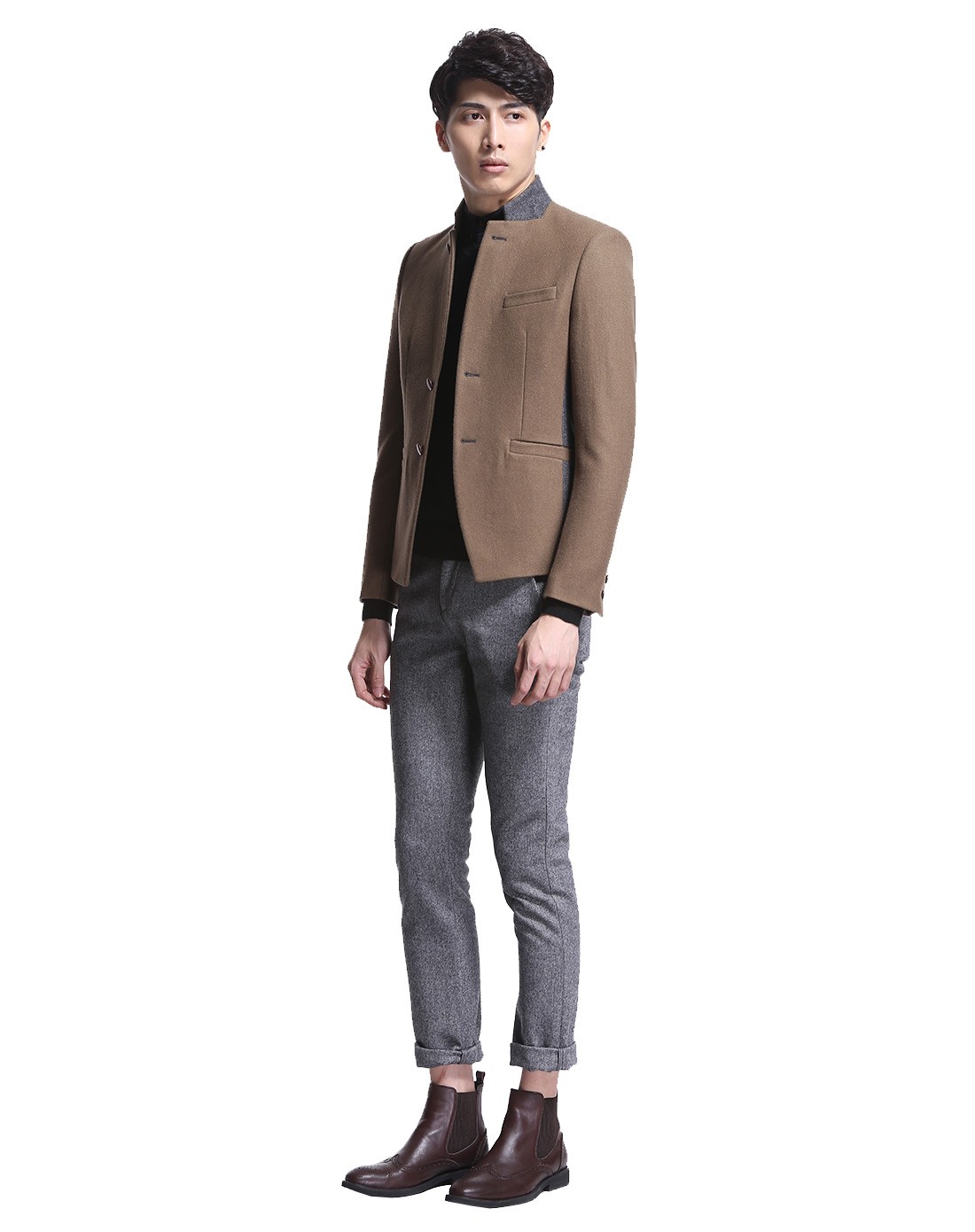 男款浅咖啡色时尚修身西装