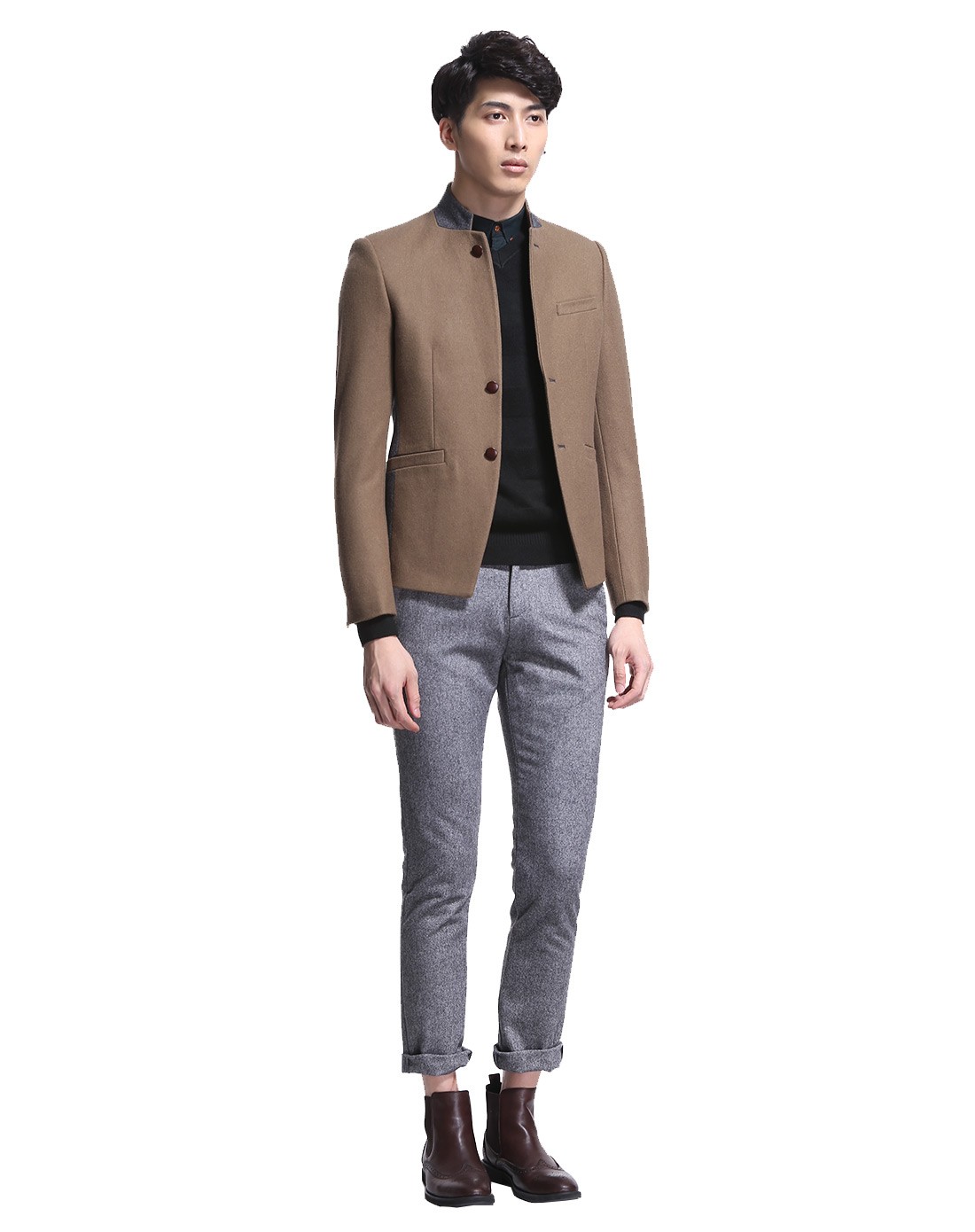 男款浅咖啡色时尚修身西装