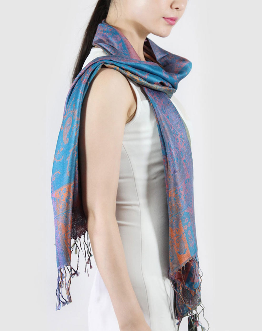彩旋系列绚丽多彩优雅印花印度丝绒围巾