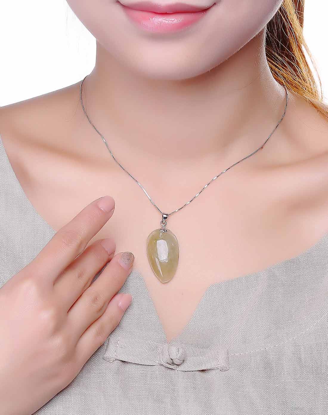 纯银镶扣超细腻冰种饱满黄翡寿桃 福禄寿增福增寿吊坠