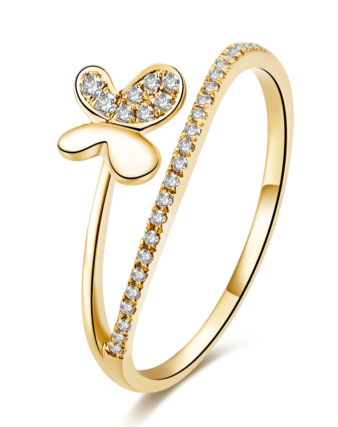 18k黄金钻石群镶蝴蝶戒指