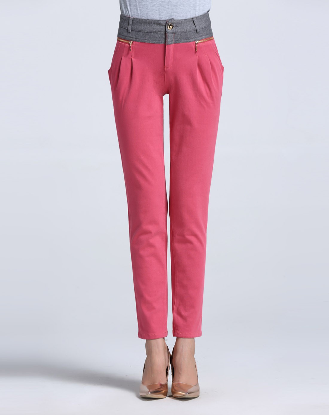 suya女裤专场粉红色全棉时尚休闲哈伦裤13309171-69a_唯品会