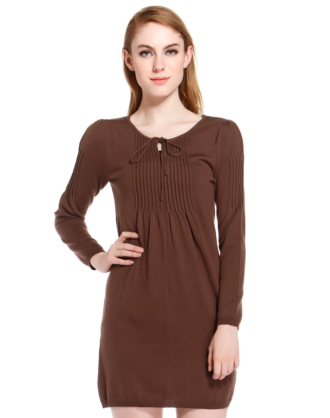 doxa女装深啡色淑女长袖长款100%羊毛衫88c3341505_唯品会