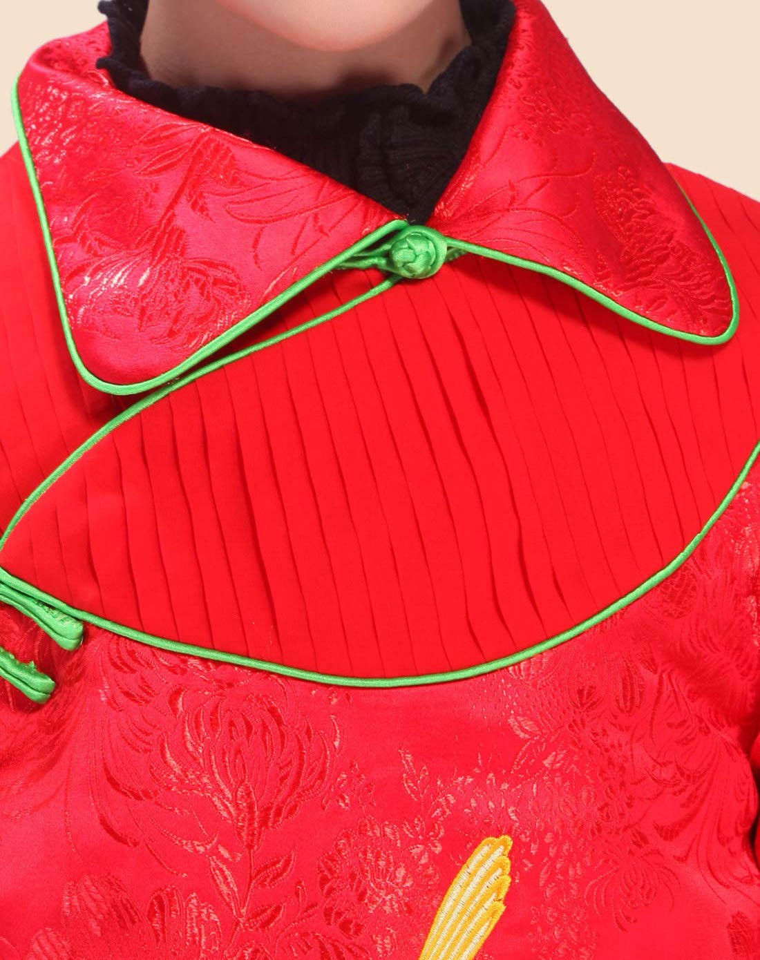 女童大红红藕玉簟立领格格服