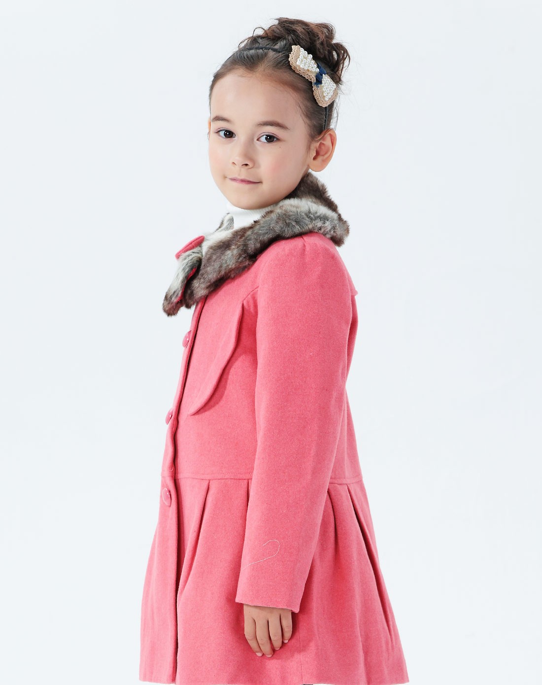 日月童神&未来之星童装羽绒服未来之星 女童水粉红毛领大衣wg