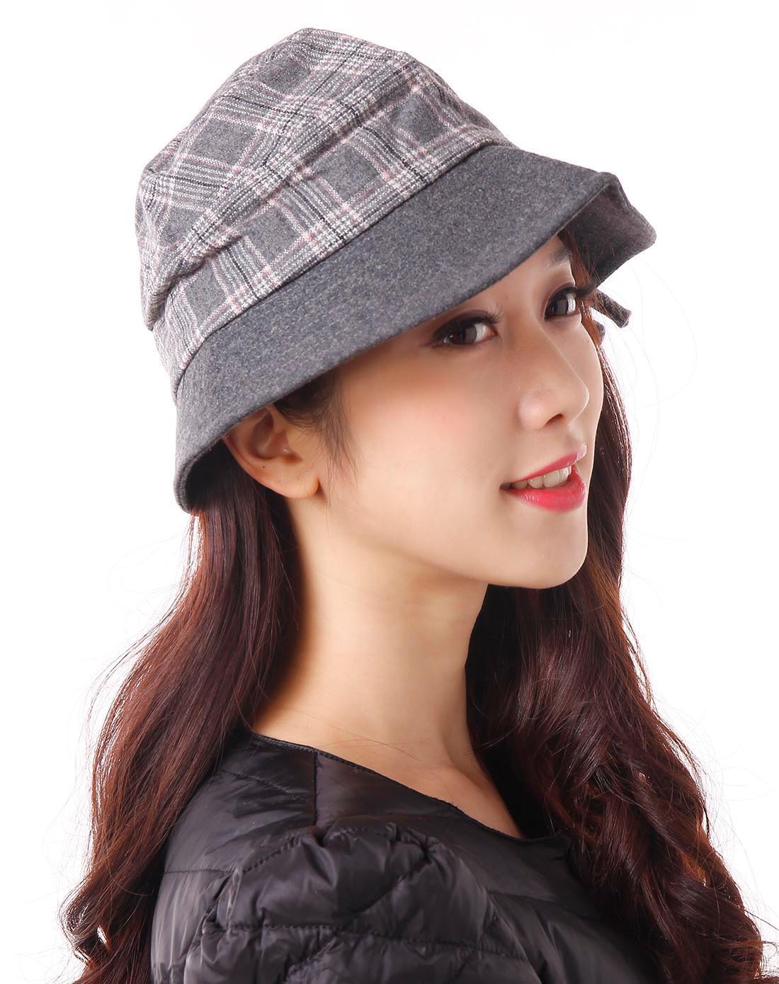 英伦风格子时尚帽女性灰色