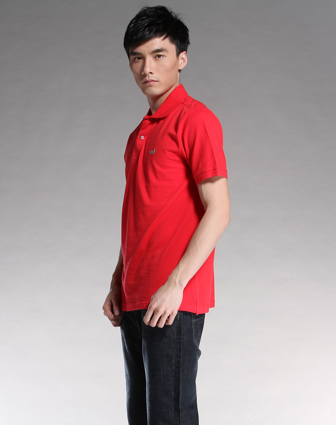 男款红色翻领短袖t恤