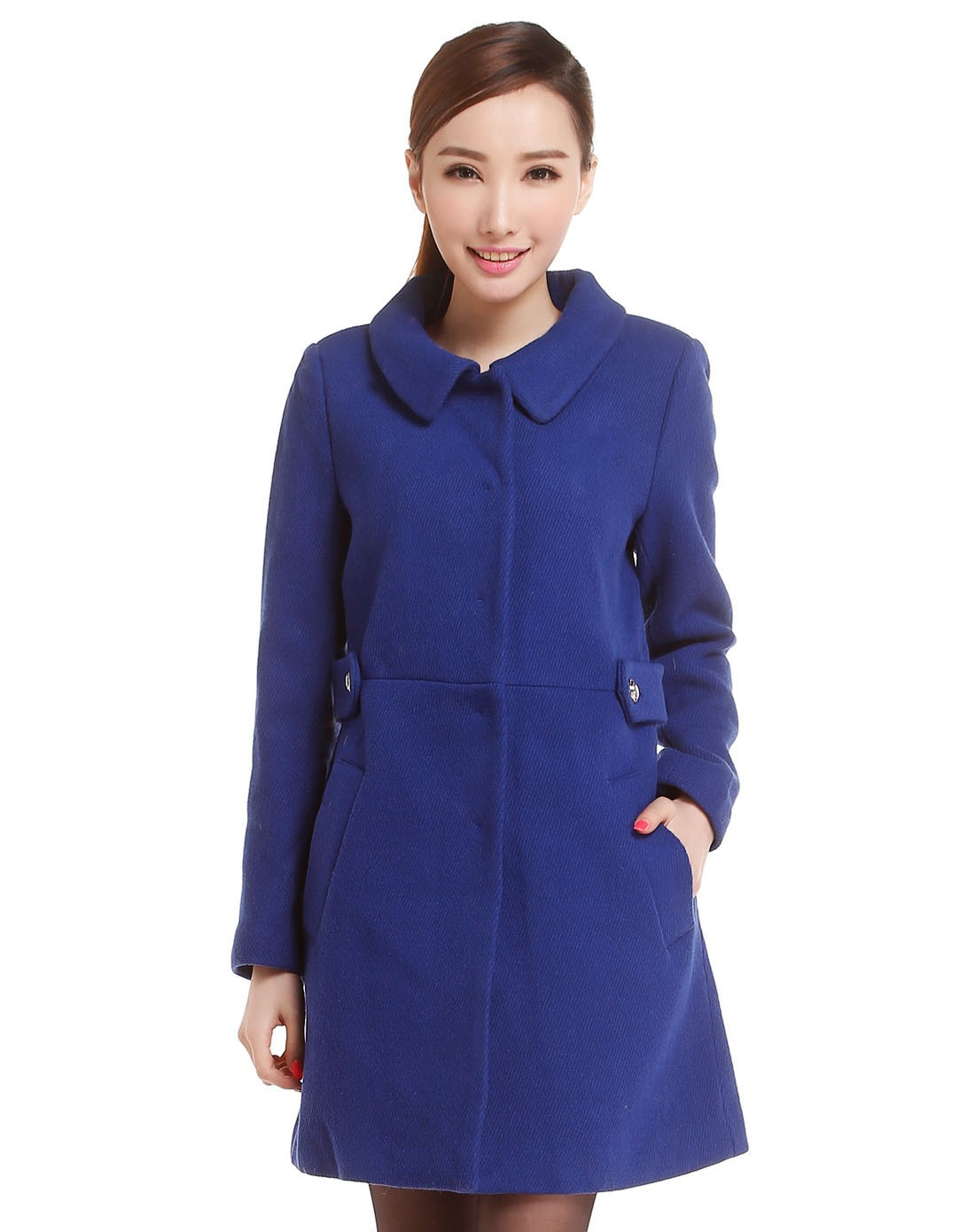 etam深蓝色成熟优雅长款长袖外套