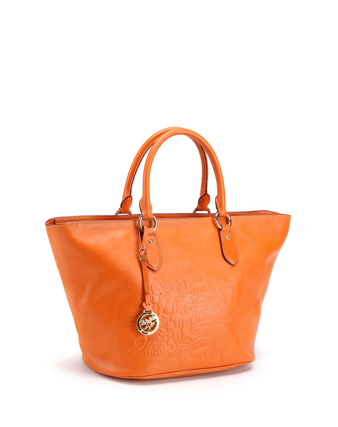 piero guidi轻奢皮具专场橙色时尚暗纹印花手提包2121h-100682_唯品会
