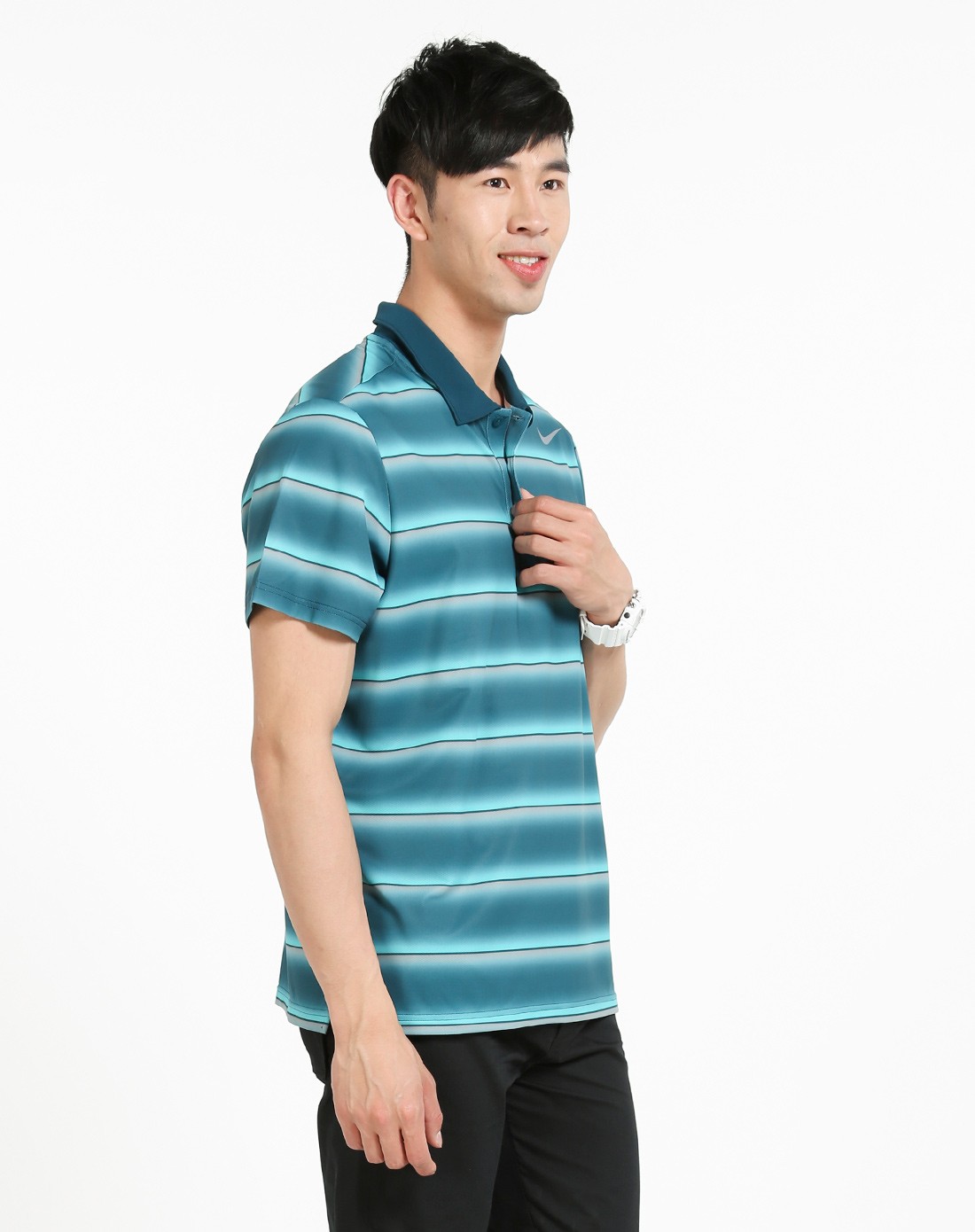 男款深青色网球系列短袖polo衫