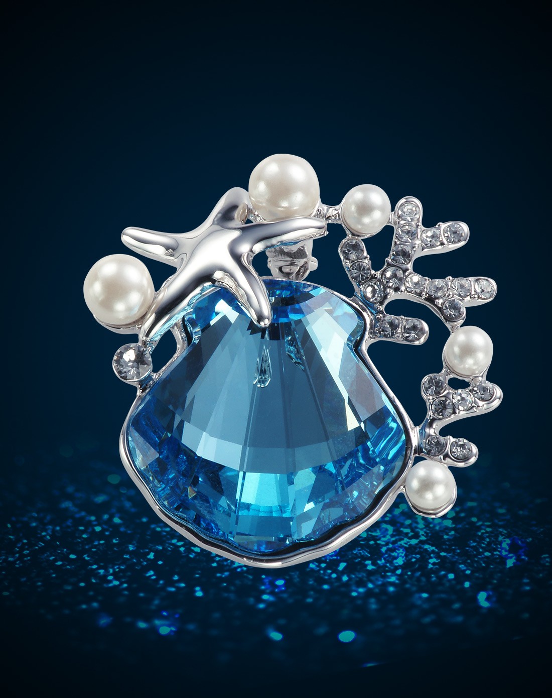 芭比海洋系列施华洛世奇元素珊瑚海仿珍珠胸针