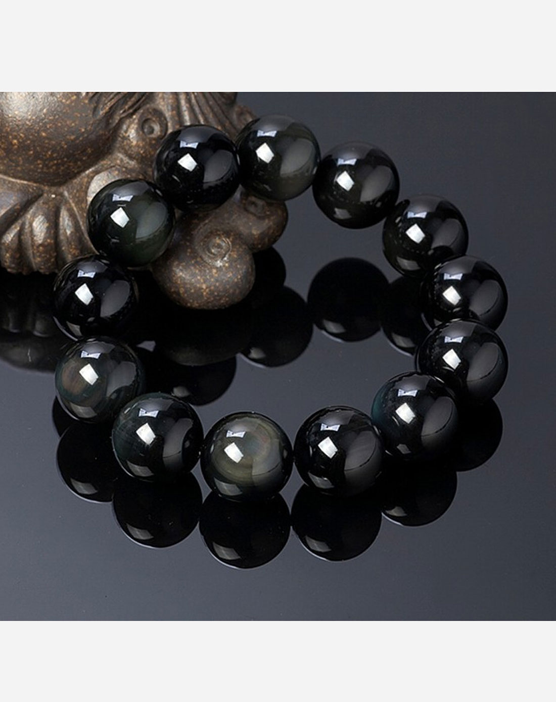 天然黑曜石手链圆珠16mm庇佑之石