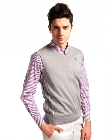 万星威munsingwear男女高尔夫系列专场男款灰色侧身饰条纹v领背心