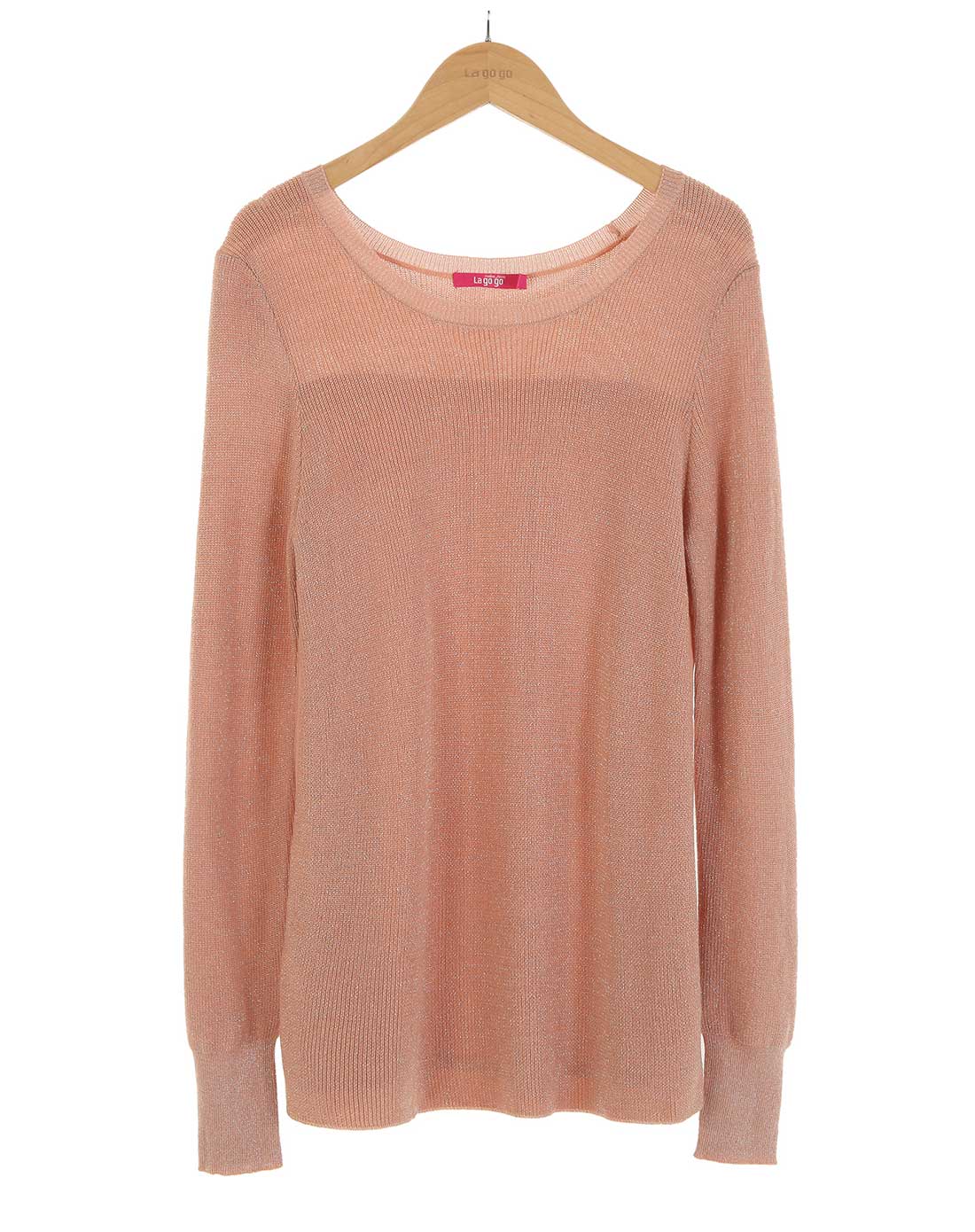 浅桔黄个性拼接长袖针织衫