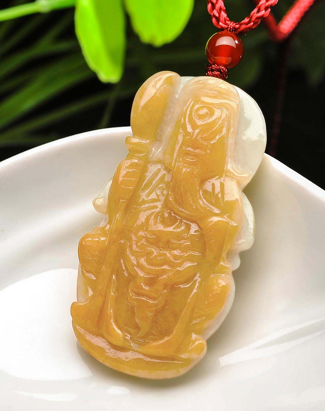 黄翡糯种武财神 天然a货翡翠挂件(附国检证书)