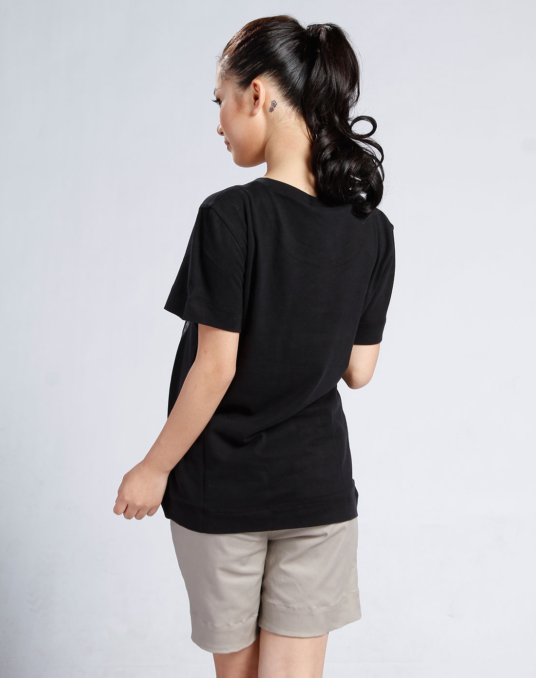 奢华欧美女士服装专场-just cavalli 女款黑色圆领印画短袖t恤