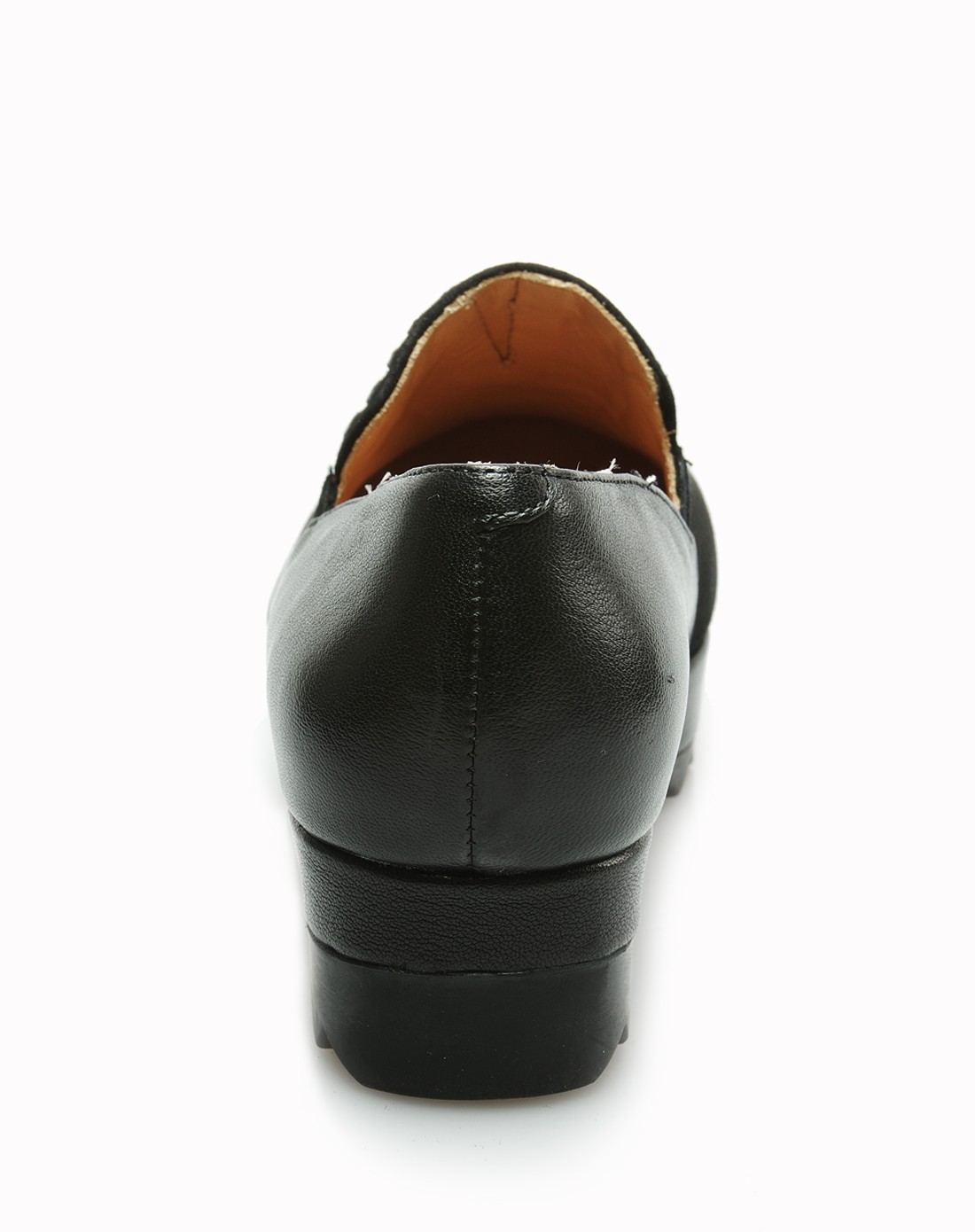 黑色羊猄羊皮内里中跟深口单鞋