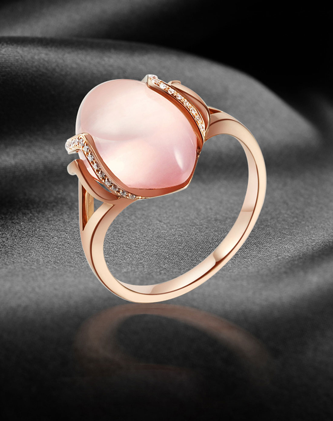 粉色925银镀18k金镶嵌芙蓉石水晶戒指12