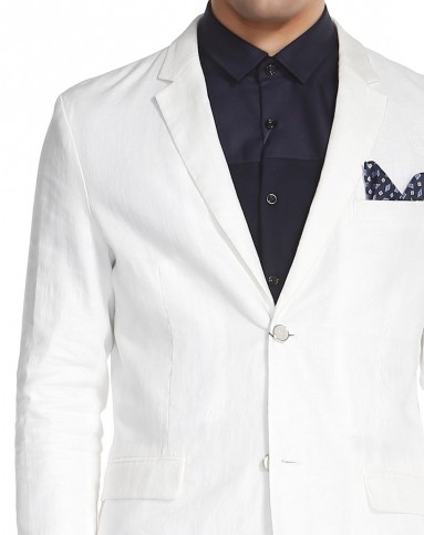 棉麻混纺时尚修身米白色休闲西装