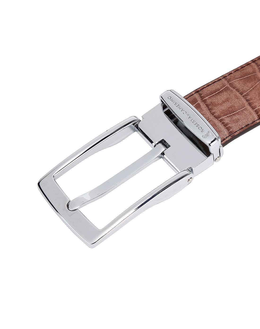 诺贝达roberta di camerino男款棕色鳄鱼纹牛银色针扣皮带15.