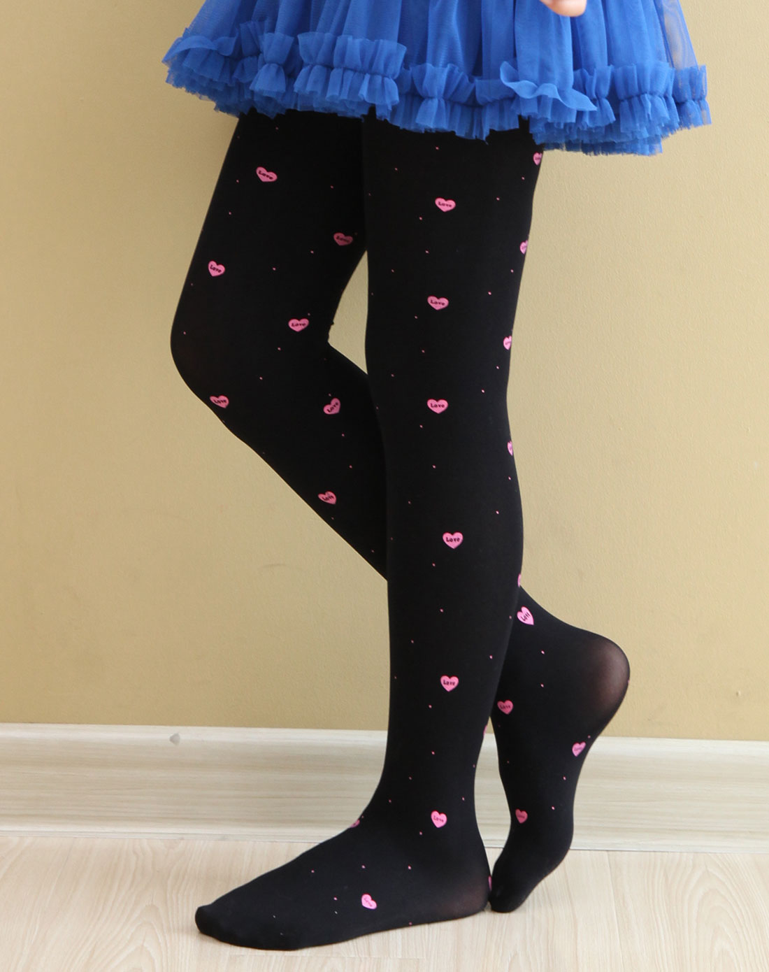 女童黑印花天鹅绒印花连裤袜