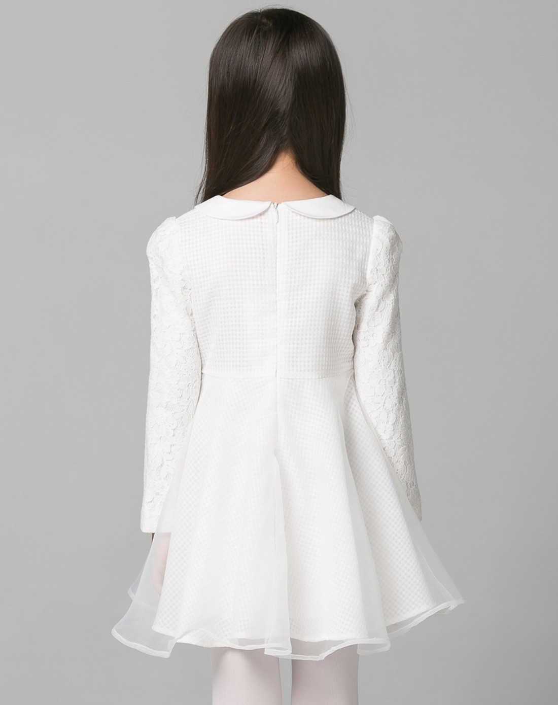 女童白色拼接娃娃领连衣裙